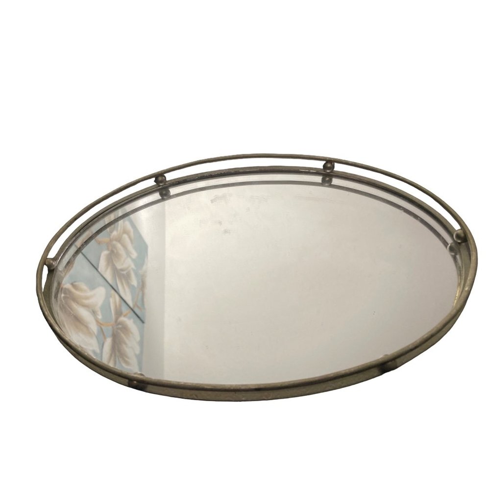 Vintage mirror vanity gray oval shape